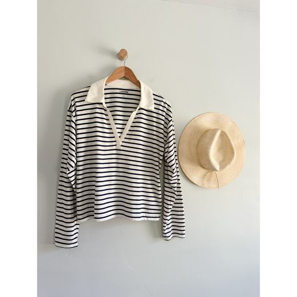 J.Crew | NWT Vintage jersey johnny-collar shirt in stripe Ivory Eve | Sz M - Picture 2 of 10